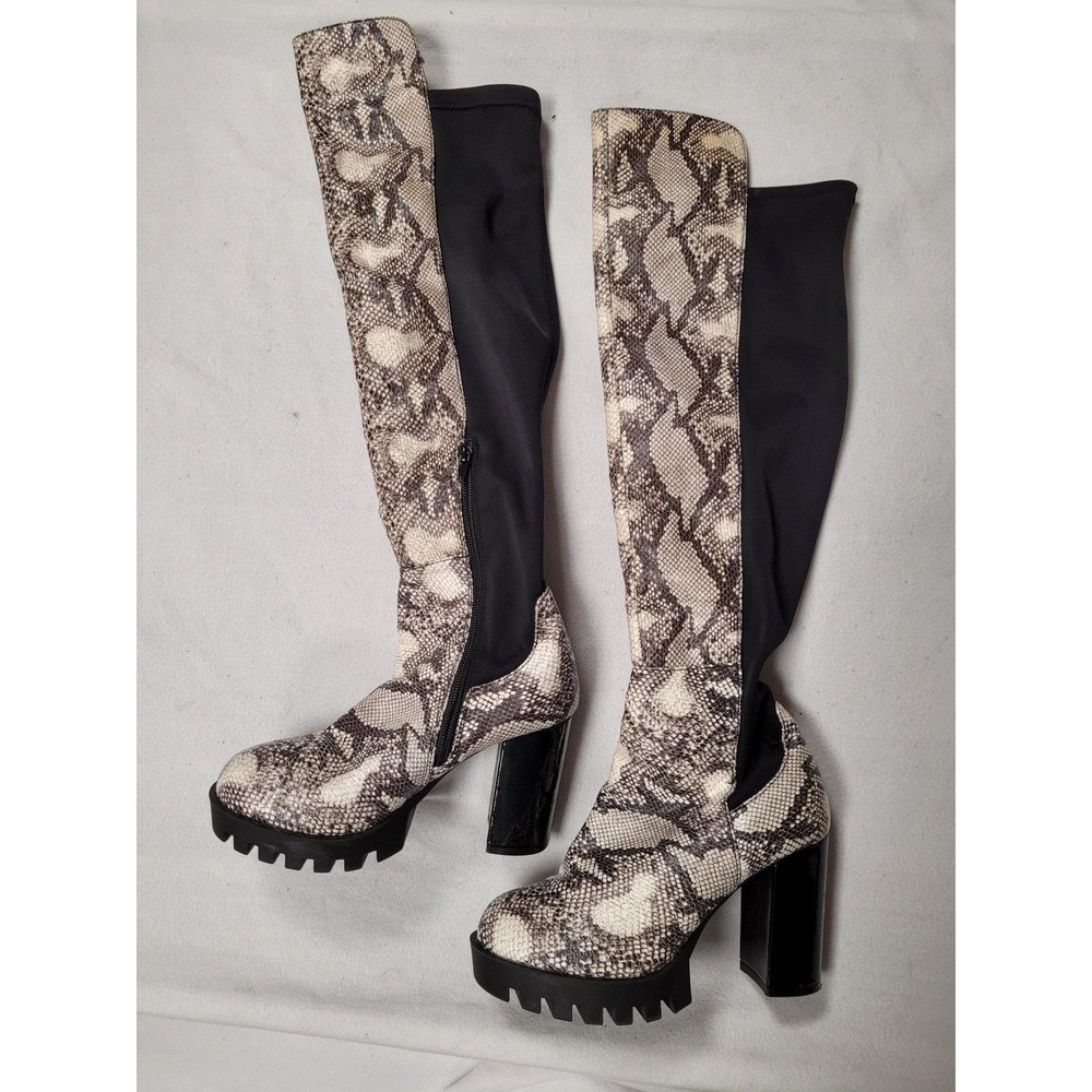 Womens Wild Diva Y2K BRATZ Inspired Faux Snake OTK Boots Chunky Platform Size 7